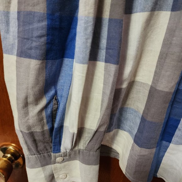 Men's XL Pop Icon White/Blue/Gray Plaid Long Sleeve Button Down Shirt USA Made - Picture 7 of 9